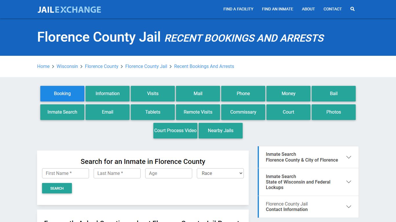 Florence County Jail WI Recent Arrests and Bookings - Jail Exchange