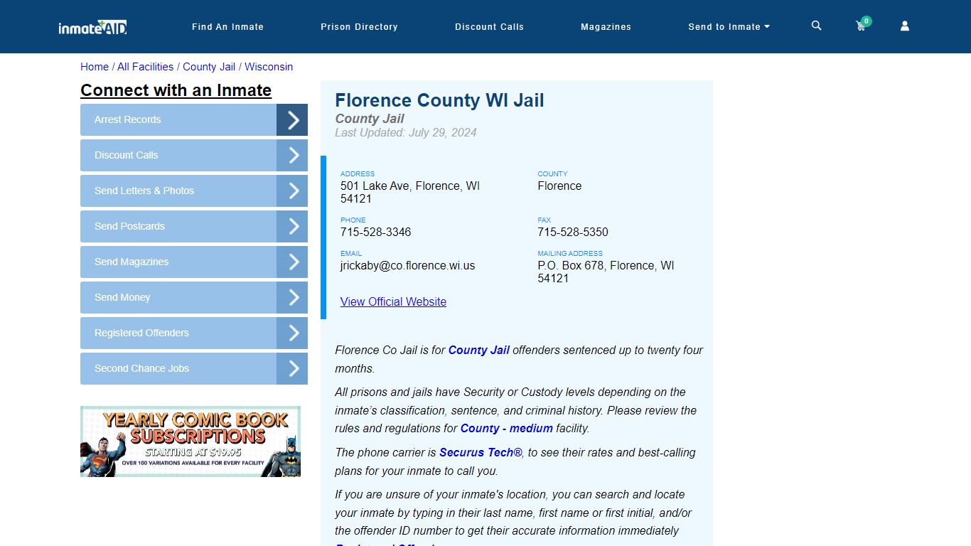 Florence County WI Jail - Inmate Locator